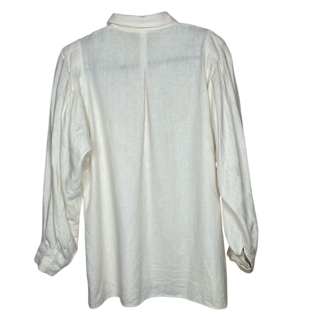 Wallmann Austria White Linen Blend Button Down Puff Sleeve Blouse Shirt Size 38 - Picture 2 of 9
